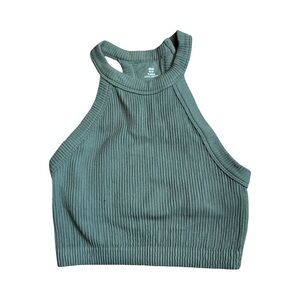 Aerie Olive Green Ribbed High Neck Crop Top